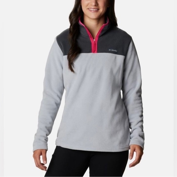 Columbia Tops - Columbia Gray/Pink Midnight Lake Quarter Zip Up Fleece Long Sleeve Top. Size S